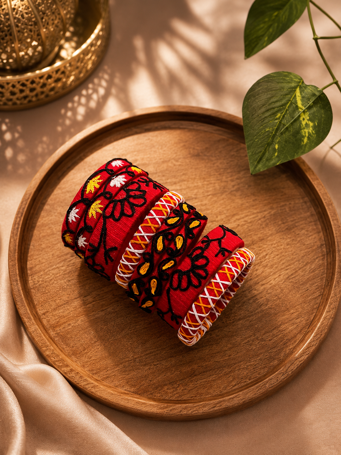 red and black cotton thread bangles